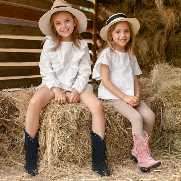 Girls Pink Cowgirl Boots Fringe Western Snip Toe Cowboy Boots for Kids Stylish - Picture 6 of 6